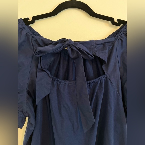 J.Crew Womens Navy Blue Off-Shoulder Top $59.50 Casual Tie Bow Back Cinched Chic - Picture 12 of 13